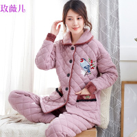 玫薇儿睡衣女冬季加厚纯棉夹棉袄中老年人冬天中年妈妈秋冬款家居服套装