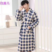 玫薇儿冬天加厚宽松夹棉睡袍男士长袖纯棉中年加肥加大码长款浴袍 包邮