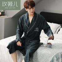 玫薇儿春秋冬款中年爸爸睡衣长袖男士老人爷爷浴袍纯棉中老年人全棉睡袍