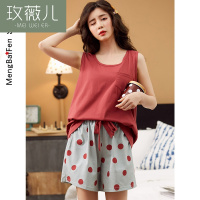 玫薇儿 2021新品网红波点纯棉睡衣背心坎肩无袖少女可爱家居服薄款两件套