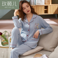 玫薇儿 春秋季睡衣女春款长袖纯棉中老年老人妈妈中年加肥加大码全棉套装