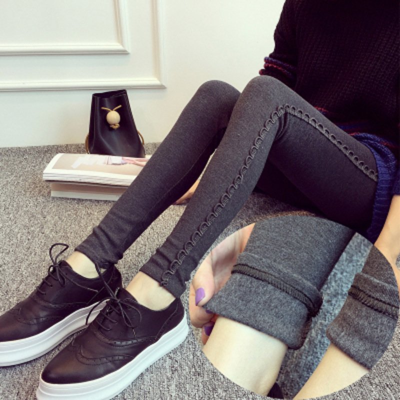 珂依舍2017秋装孕妇秋冬韩款打底裤侧边托腹小脚裤加绒2256#