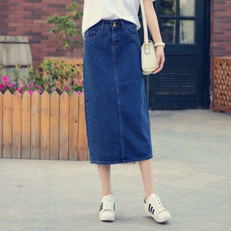 珂依舍2017秋装实拍夏高腰牛仔半身裙中长款一步包臀裙后开叉修身显瘦长裙9912