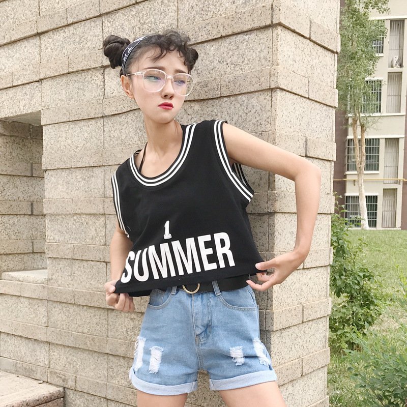 珂依舍2017秋装实拍新款夏装韩版学院风宽松百搭短款露脐背心