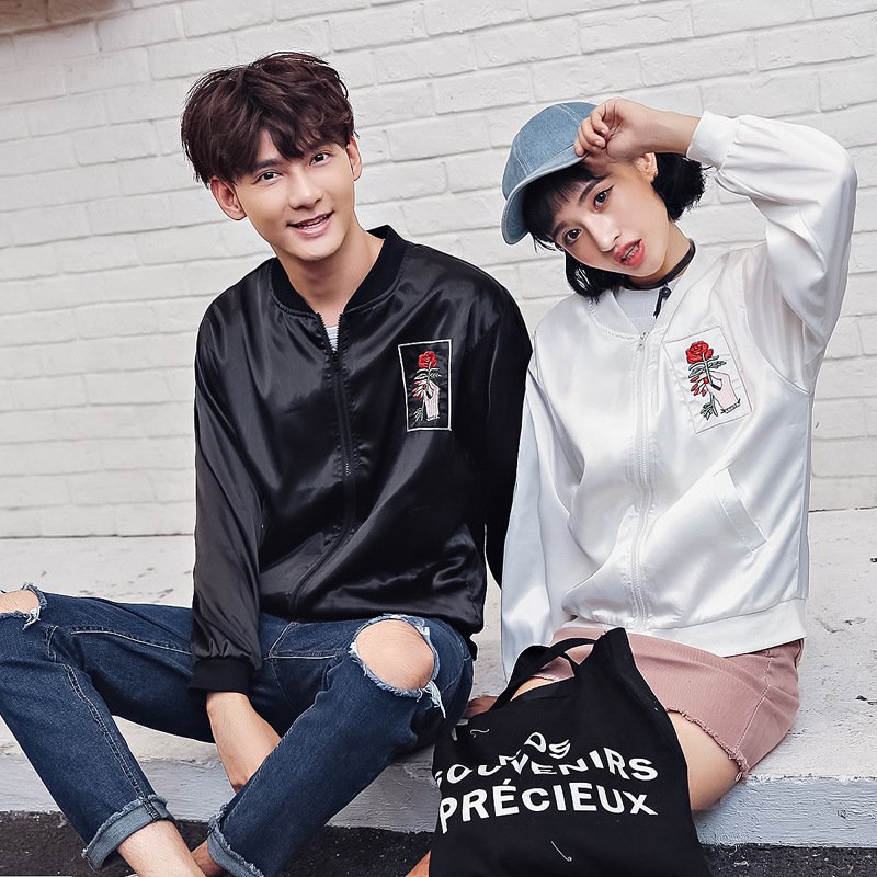珂依舍2017秋装新款情侣刺绣棒球服宽松外套女春秋款