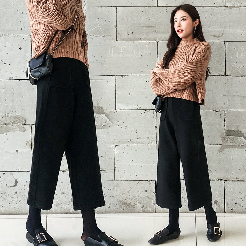 珂依舍2017秋装新款阔腿裤女九分裤2017秋冬新款显瘦裤子直筒裤高腰黑色宽松休闲裤夏