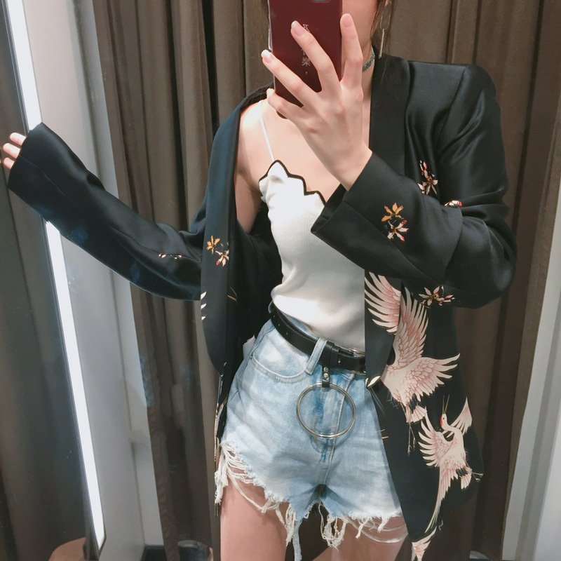 珂依舍2017秋装新款新款韩版百搭波浪边V领拼色显瘦小背心打底针织吊带女