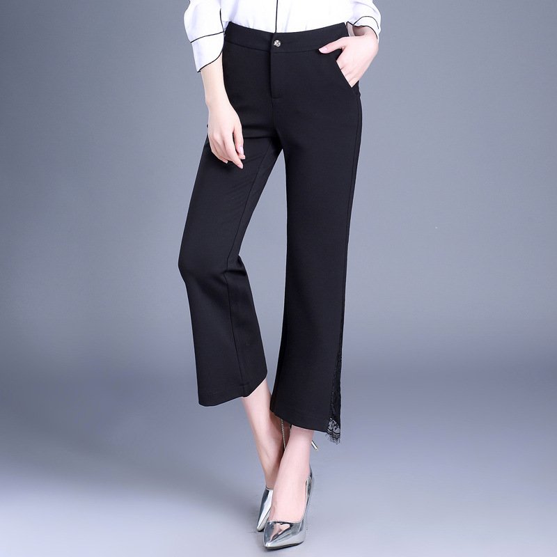 珂依舍2017秋装新款2017秋季阔腿裤修身韩版显瘦高腰女裤八分裤大码喇叭裤