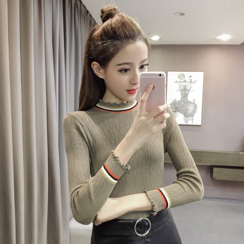 珂依舍2017秋装新款半高领白色毛衣秋冬套头原宿外套长袖修身打底针织衫