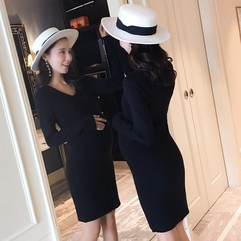 珂依舍2017秋装新款不缩水不掉色不起球V领孕妇毛衣孕妇装秋冬装孕妇连衣裙