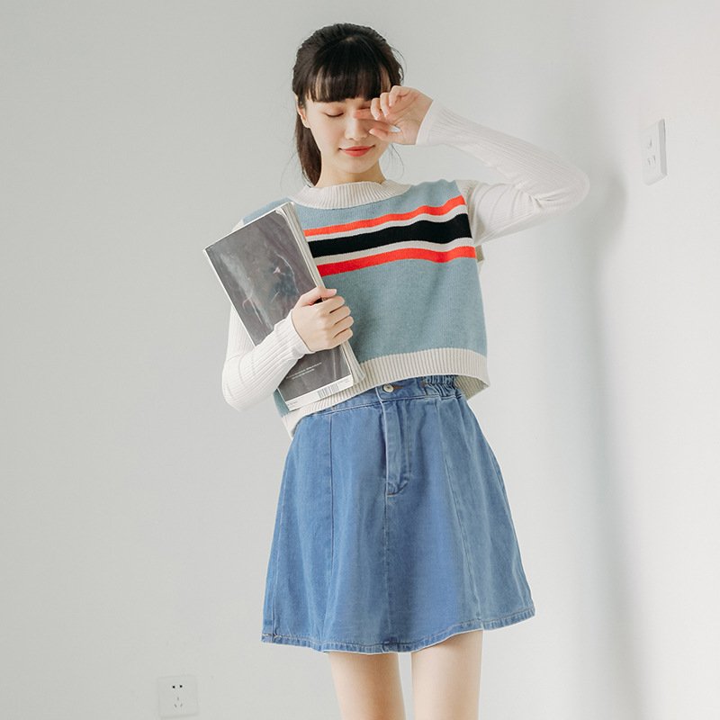 珂依舍2018春夏装新款#2018新款清新百搭高腰包裙牛仔半身裙短裙港味a字裙裙子女夏