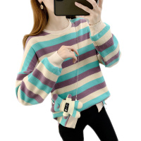 雅馨季时尚house条纹卫衣女2021年春秋薄款宽松上衣显瘦韩版别致慵懒风长袖卫衣