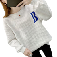 雅馨季长袖上衣2021年新款韩版宽松字母刺绣潮牌白色圆领卫衣女春秋薄款