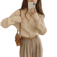 雅馨季2021V领毛衣女秋冬内外两穿ins百搭基础显瘦坑条开衫针织衫女