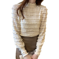 雅馨季2021秋冬季新款韩版百搭修身显瘦时髦蕾丝打底衫女蕾丝衫上衣冬