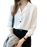 雅馨季2021秋季新款衬衫女韩版百搭圆领拼接长袖打底衫女秋衬衣