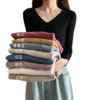 雅馨季2021秋冬毛衣女修身长袖v领针织衫显瘦打底毛衣