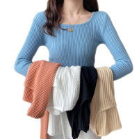 雅馨季2021秋冬针织衫女韩版修身针织内搭方领打底衫毛衣女