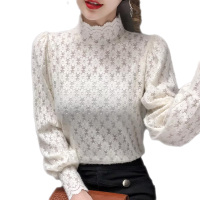 雅馨季2021秋冬季新款韩版百搭镂空显瘦气质蕾丝衫女冬蕾丝打底衫时髦