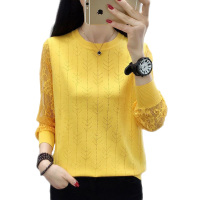 雅馨季秋冬针织衫女2021新款黑色内搭圆领蕾丝针织打底衫毛衣女士上衣