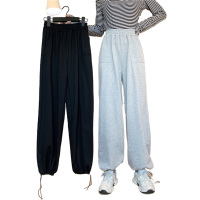 雅馨季2021冬季新款加厚加绒阔腿宽松坠感束脚休闲裤女卫裤女