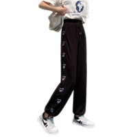 雅馨季2021新款小熊裤子女春秋韩版i薄款休闲裤女宽松直筒阔腿裤