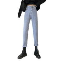 雅馨季2021秋冬季新款牛仔裤女交叉设计宽腰高腰韩版九分裤长裤