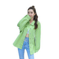雅馨季2021秋季新款衬衫外套女浅绿色牛仔糖果宽松韩版中长款女士夹克长袖清新