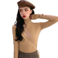 雅馨季2021新款时尚半高领T恤女纯色柔软修身显瘦百搭长袖打底衫上衣