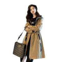 雅馨季春秋装连帽风衣女中长款2021韩版宽松百搭流行小个子休闲外套