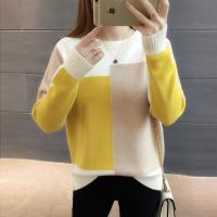 [超买]雅馨季糖果色套头毛衣女宽松2021早秋新款韩版拼色长袖针织打底衫上衣617