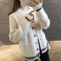 雅馨季[服饰专享]女装2021秋ins新款针织开衫女韩版口袋女宽松V领外搭毛衣外套潮
