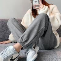 雅馨季[服饰专享]2021年新款运动裤百搭女秋季灰色高腰显瘦休闲卫裤宽松抽绳束脚裤哈伦1121