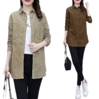 雅馨季大码女装衬衫女外穿百搭宽松2021秋冬季新款流行中长款上衣