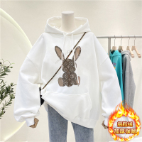 雅馨季[超买]2021新款国潮连帽卫衣女秋薄款宽松韩版宽松趣味印花连帽卫衣9302