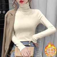 雅馨季[超买]2021冬季纯色加绒双面德绒高领修身显瘦长袖打底衫女0196