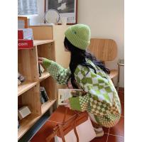 雅馨季[张如意]绿色棋盘格毛衣女2021秋冬新款宽松韩版慵懒风软糯系上衣8551