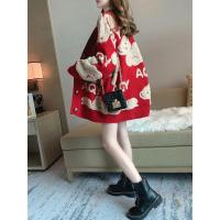 雅馨季红色毛衣外套女秋冬2021新款慵懒风韩版宽松网红针织开衫洋气加厚7500