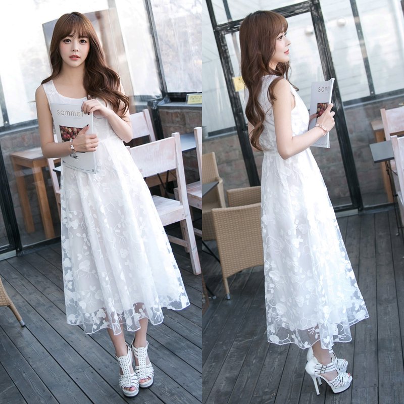 夏季长款夏背心裙子夏天连衣裙韩版长裙学院雪纺少女装学生夏装女