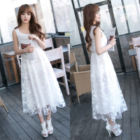 夏季长款夏背心裙子夏天连衣裙韩版长裙学院雪纺少女装学生夏装女