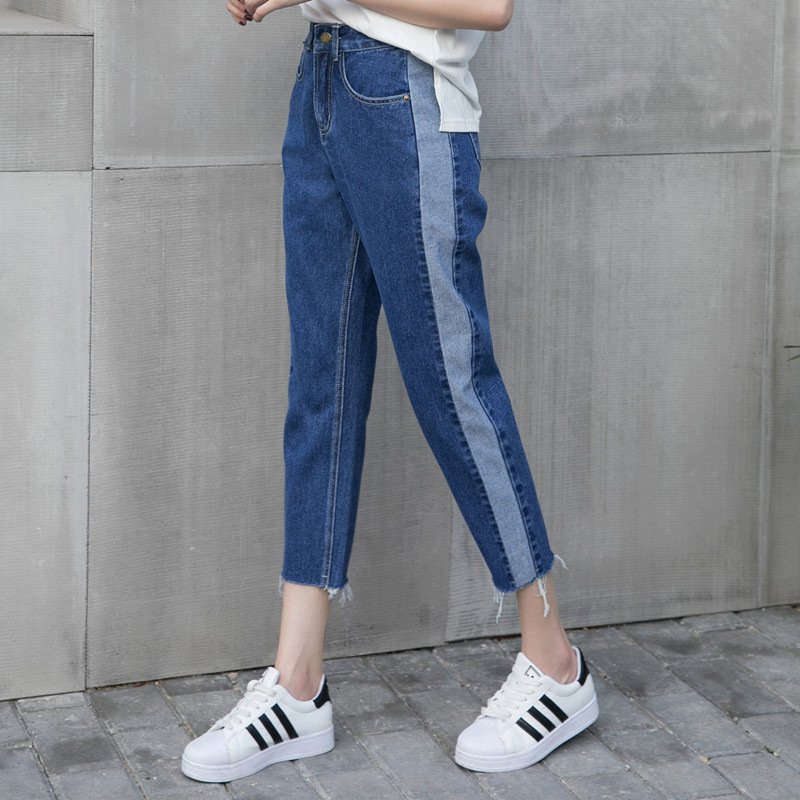 2017新款阔腿裤女夏季2017新款学生韩版休闲bf九分牛仔裤女宽松高腰哈伦裤