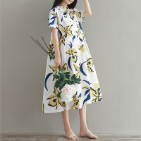 森女系棉麻连衣裙女2016夏季新款文艺范印花长裙学院风显瘦衬衫裙