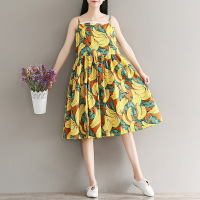 夏装新款文艺小清新宽松大码蕾丝花边度假吊带裙中长款无袖连衣裙