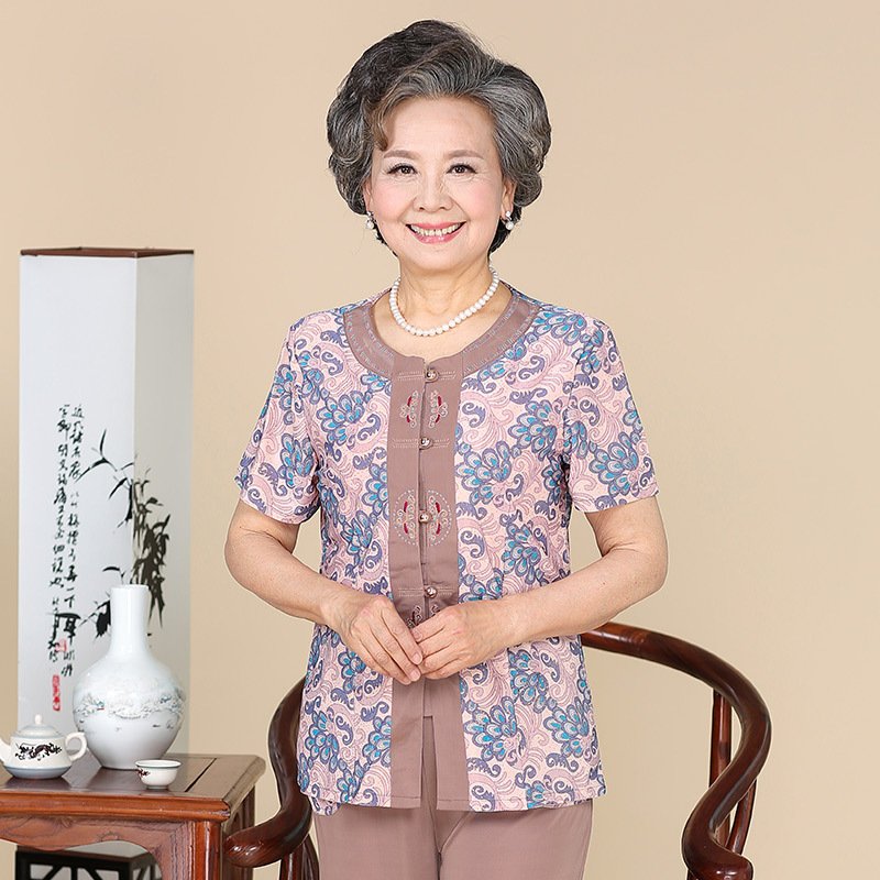 奶奶装夏装套装60-70岁妈妈两件套春夏装太太上衣+裤子80老人衣服