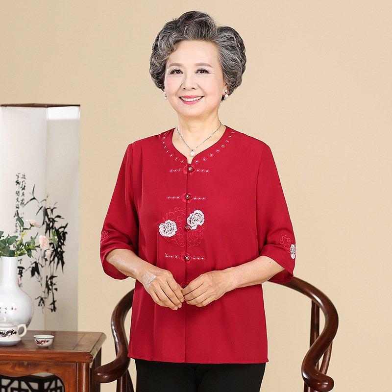 奶奶装夏装套装60-70岁80妈妈老人衣服中老年人女装中袖太太上衣