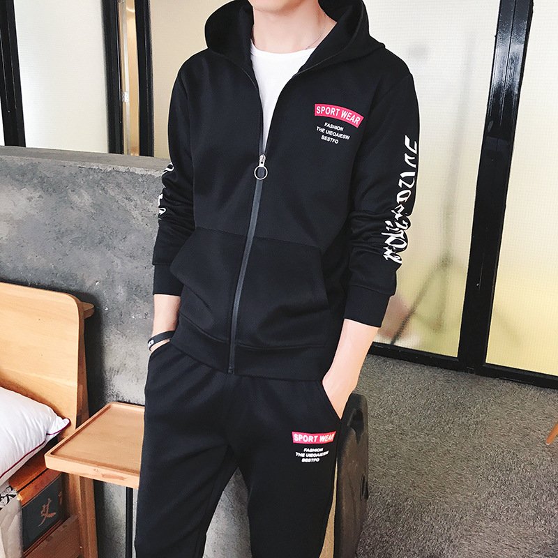 卫衣套装男秋韩版潮流休闲运动套装青少年学生帅气连帽卫衣两件套