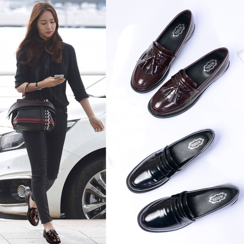 我的前半生唐晶同款女鞋中跟粗跟英伦漆皮单鞋尖头小皮鞋黑色