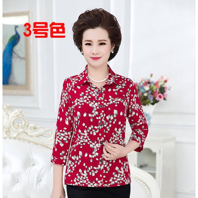 中老年女装春装衬衣中年妈妈装夏装七分袖衬衫老年棉衬衫上衣女