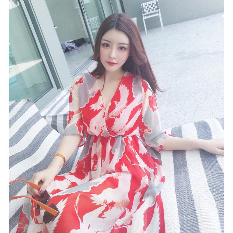 2017新款我的前半生马伊俐我的少年时代李小璐同款长袖雪纺连衣裙中长款女