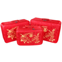 2017新款结婚箱子红色婚庆手提男女皮箱20寸婚礼陪嫁布箱24寸伴娘布旅行箱托运行李箱拉杆箱